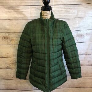 J. Jill Stockbridge Down Quilted Puffer Coat Plaid Green Size XS
